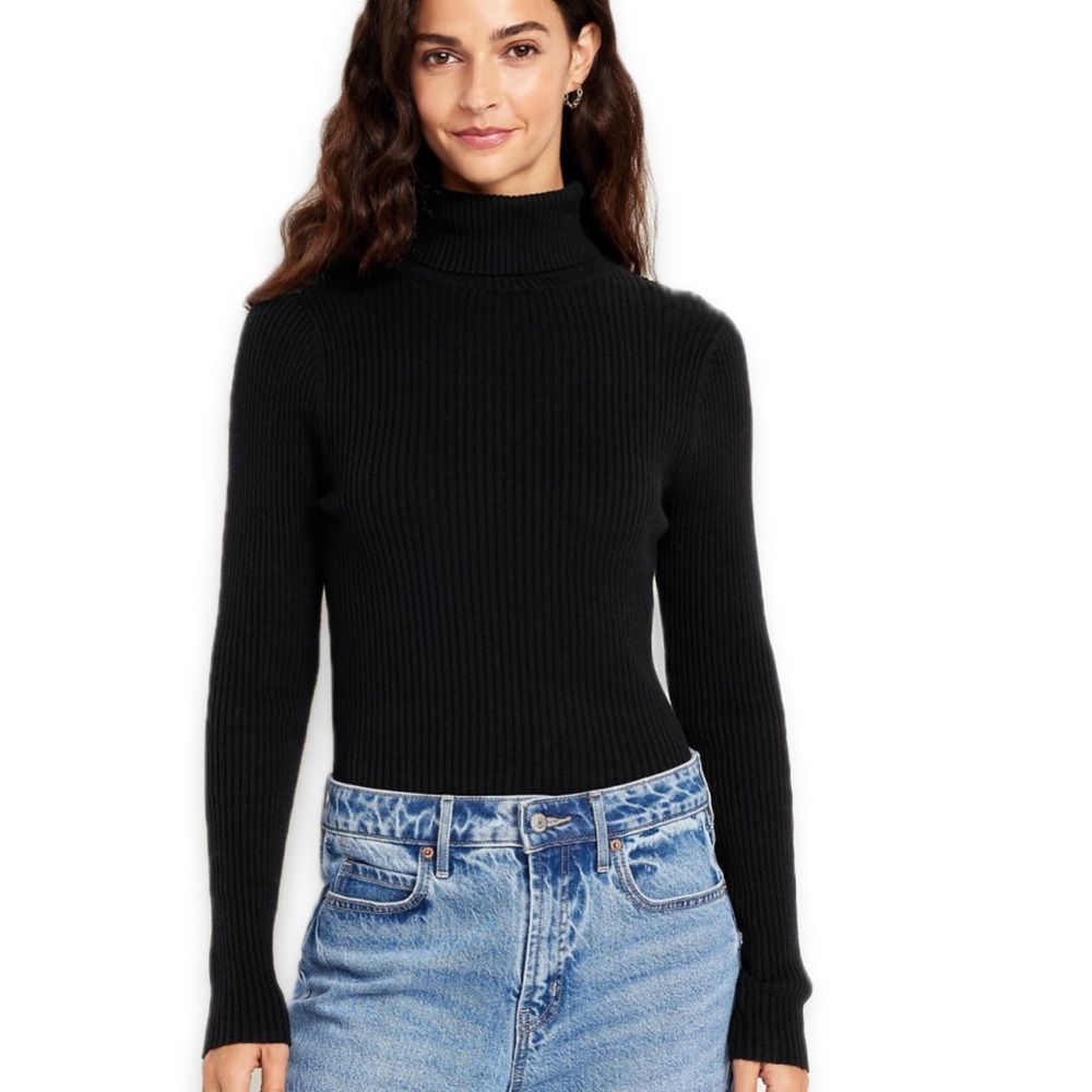 Old Navy SoSoft Light Rib Turtleneck Sweater Black Womans Size M Tall